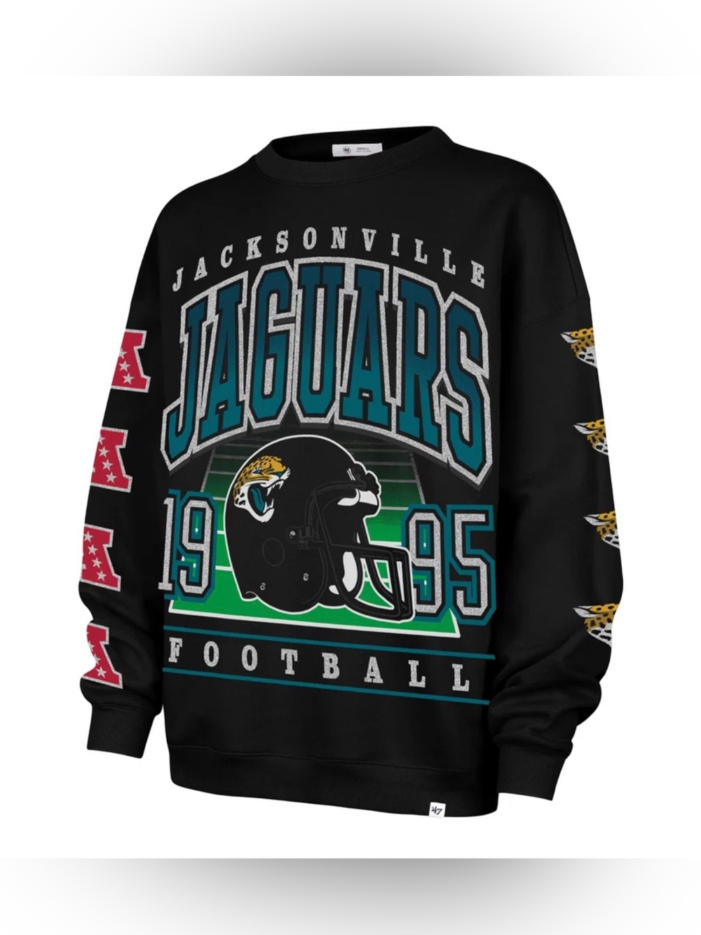 Women's '47 Black Jacksonville Jaguars Go Big Oversized Pullover Sweatshirt